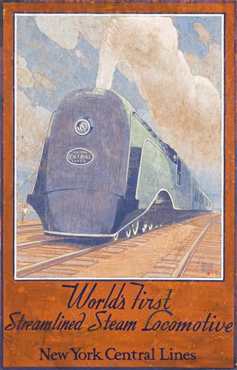 LESLIE RAGAN (1897-1972). WORLD'S FIRST STREAMLINED STEAM LOCOMOTIVE. Gouache maquette. Circa 1934. 38x24 inches, 96½x61 cm.                     